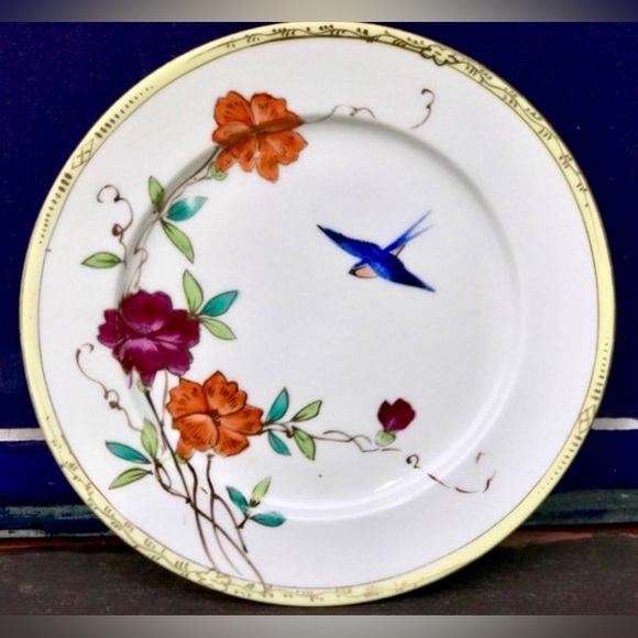 Early 1900s Antique HAND PAINTED NIPPON  Gold Trim Floral Bird Salad Plate - Picture 1 of 10